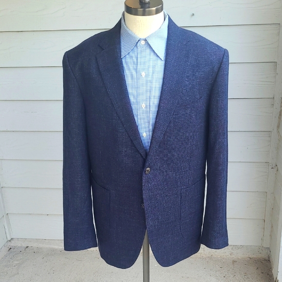 RODD‎ & GUNN Sports Fit Italy Blue Grey Weave Mens Sz 46 R Sport Coat Blazer